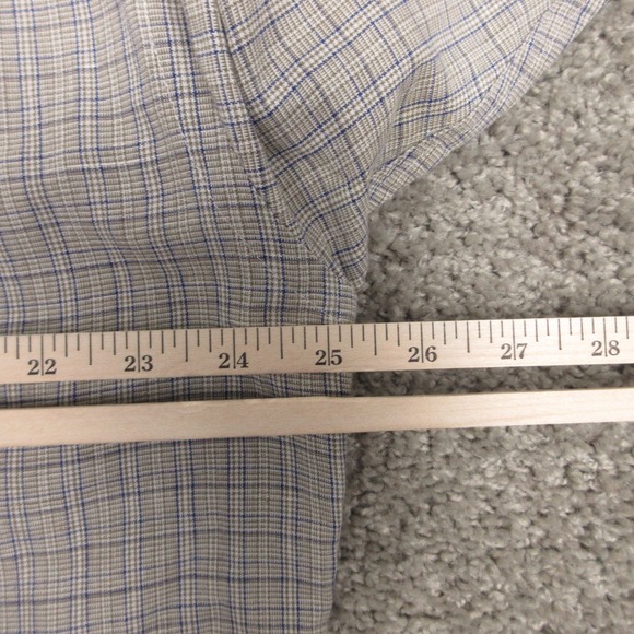 Yves Saint Laurent Shirt Mens Large Beige Plaid Band Collar Pockets Button Up - Picture 9 of 10